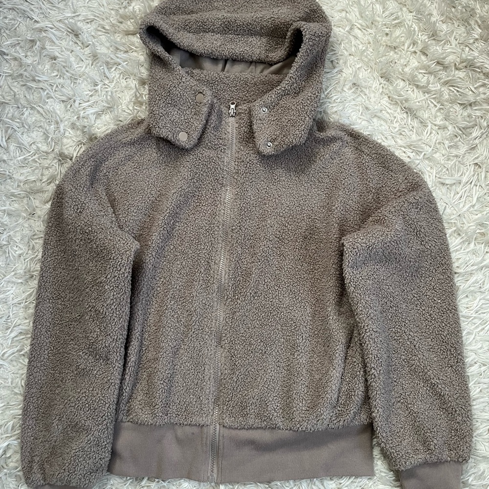 Women’s Te Verde Teddy Taupe Hooded Jacket Size Medium